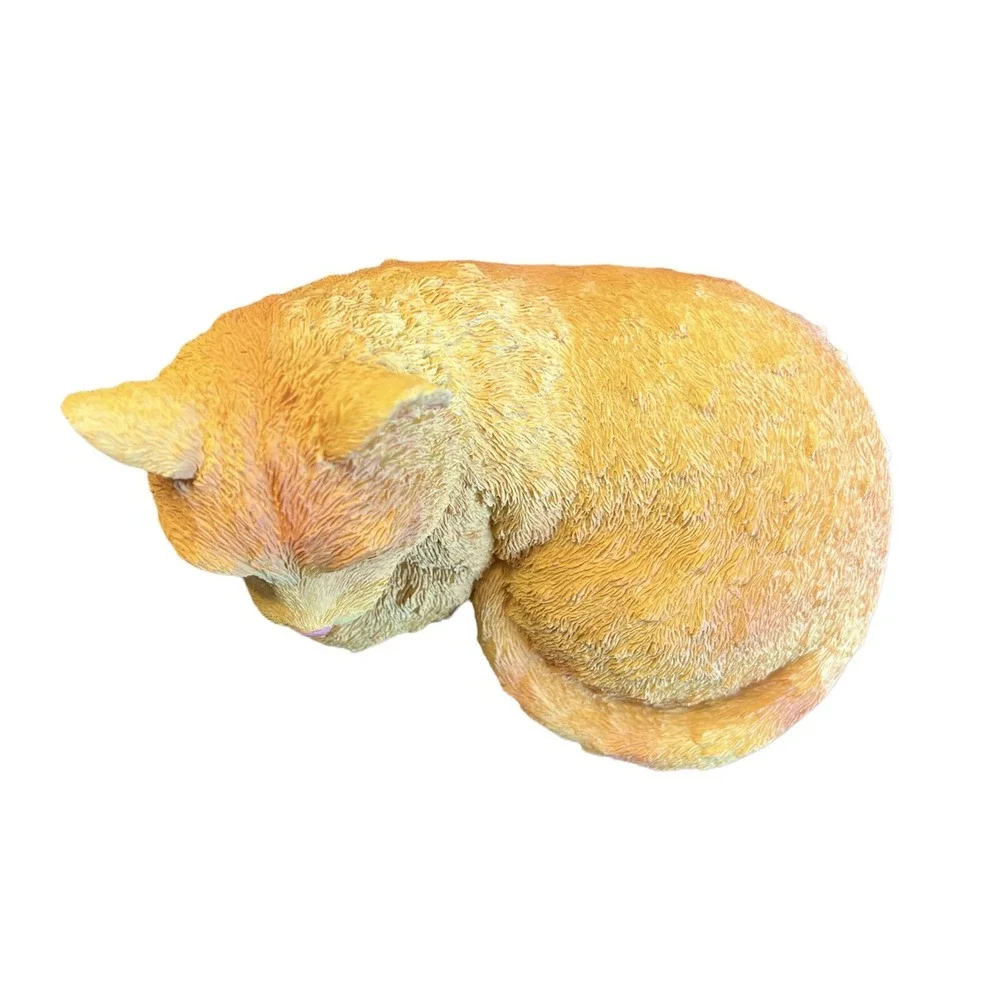 Vtg Hand-Painted Cat Kitten Orange Tabby Cat‎ Figurine Statue Lying Down - EUC